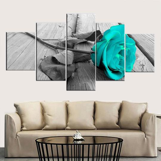 Teal Rose On Wood Deck – Nature Canvas Wall Art