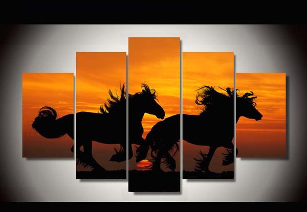 Team Of Horses Silhouette – Animal Canvas Wall Art