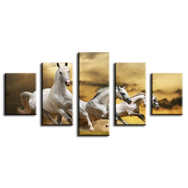 Team Of White Horses Running – Animal Canvas Wall Art