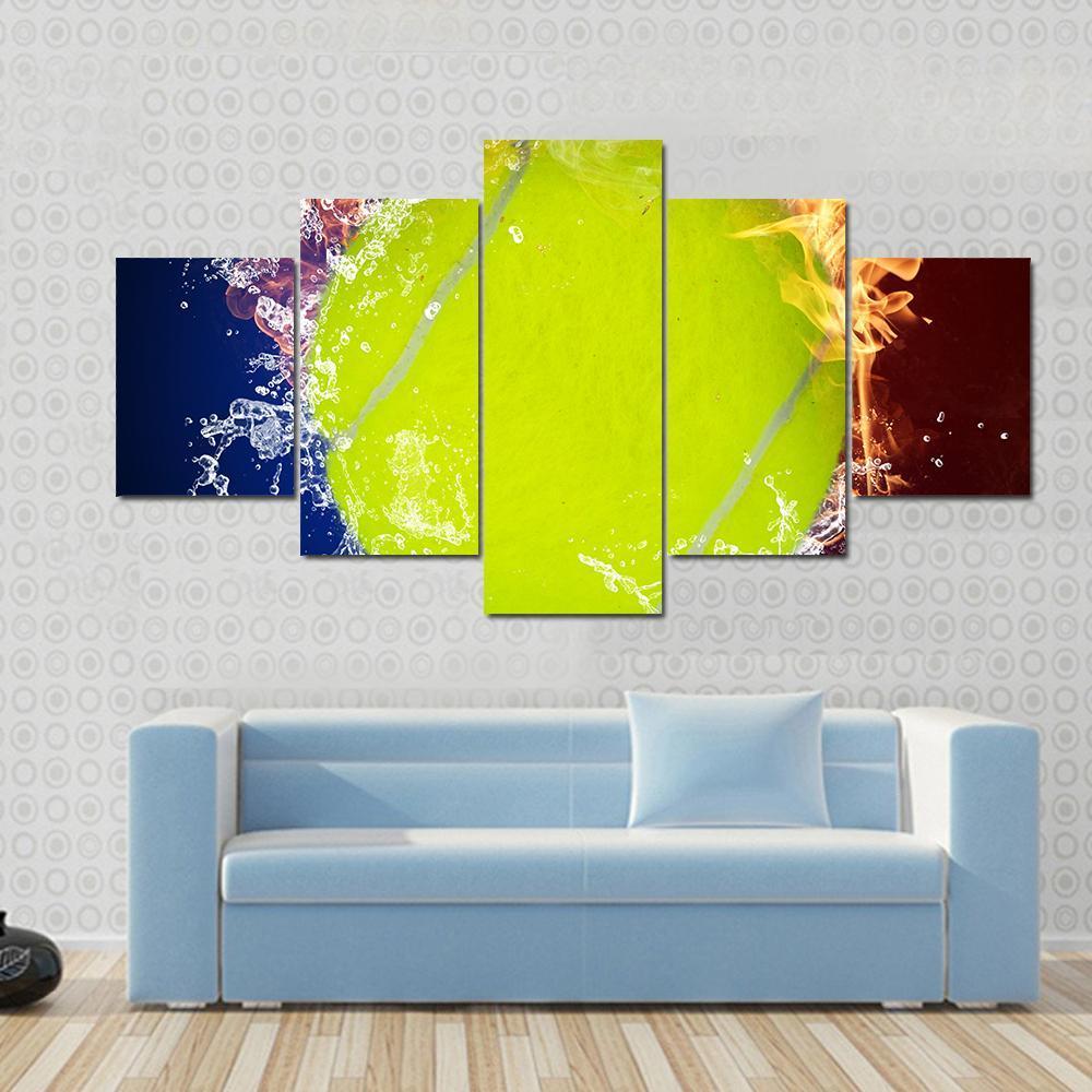 Tennis Ball In Fire Flames And Splashing Water – Sport Canvas Wall Art
