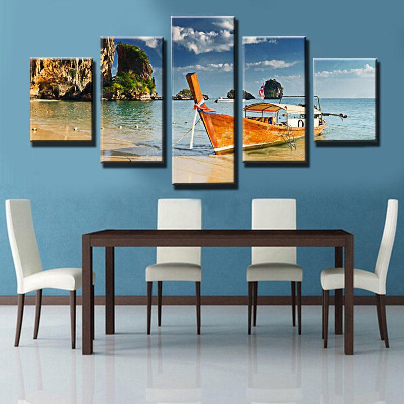 Thailand Beach And Boat – Nature Canvas Wall Art