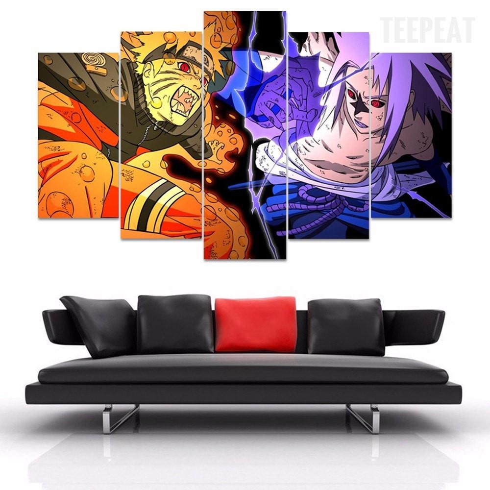 The Battle Between Naruto And Sasuke Anime Canvas Wall Art