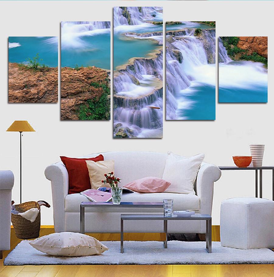 The Blue Waterfall With Lake And Rocks – Nature Canvas Wall Art