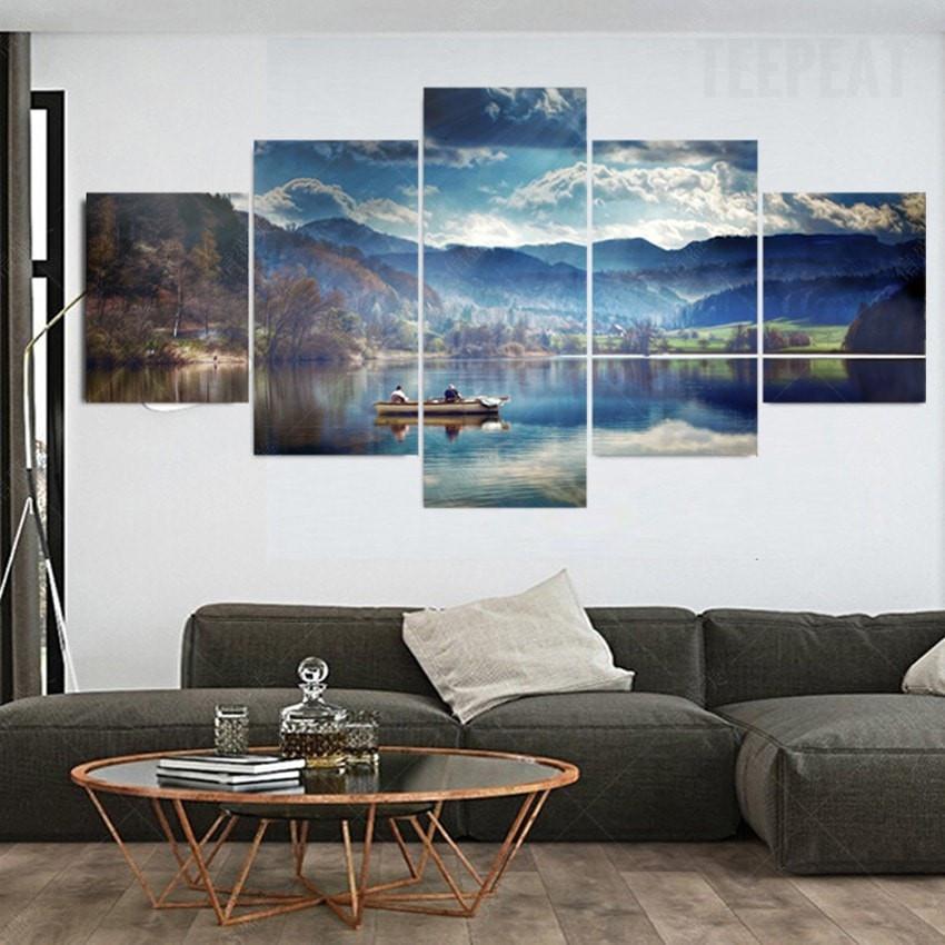 The Boat The Mountains And The Lake – Nature Canvas Wall Art