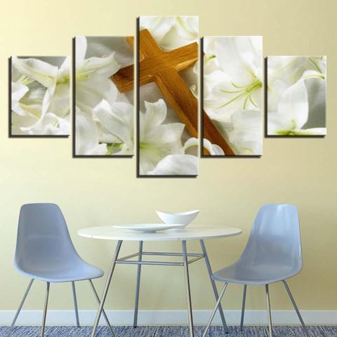 The Cross Laying On Lilies – Religion Canvas Wall Art