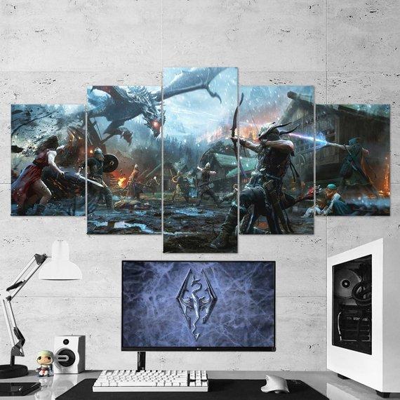The Elder Scrolls Legends Heroes Of Skyrim Viking Dragon 03 – Gaming Canvas Wall Art