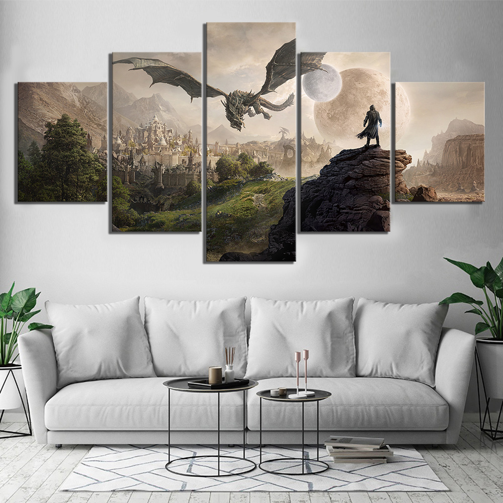 HYE Dragons The Elder Scrolls V Skyrim Gaming Canvas Wall Art