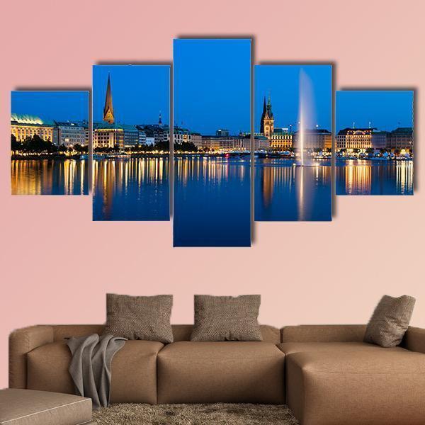 The Famous Binnenalster Lake With Its Fountain In Hamburg – Nature Canvas Wall Art