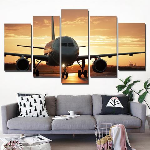 The Golden Sunset And Airplane – Airplane Canvas Wall Art