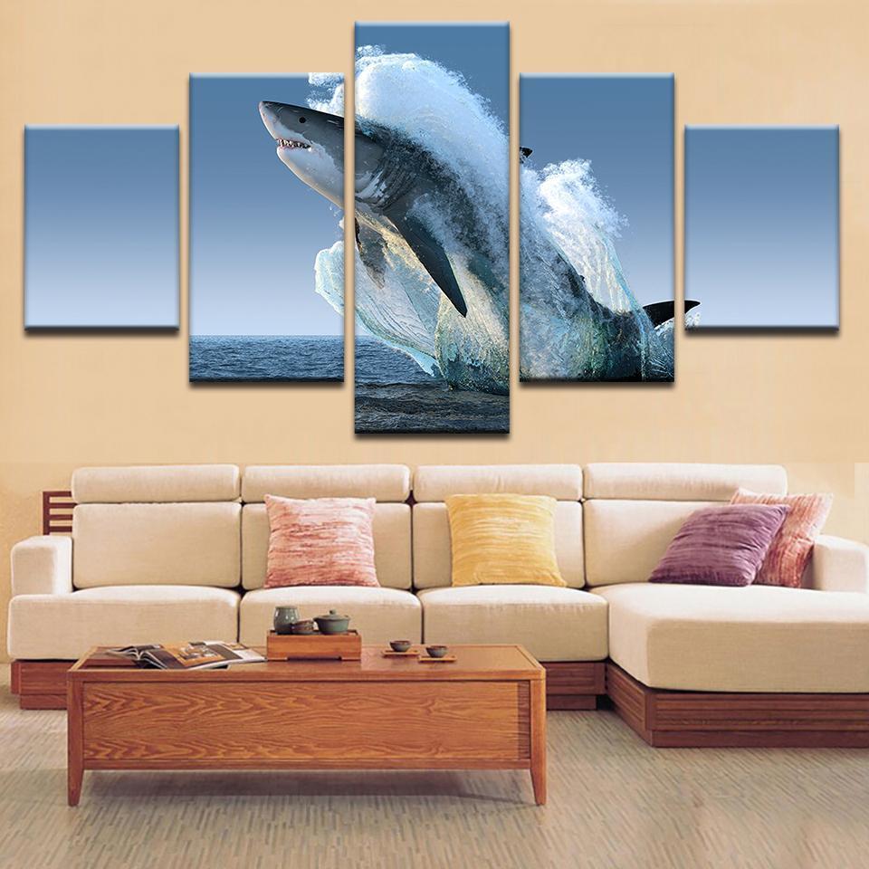 The Great White Shark Jumps – Animal Canvas Wall Art