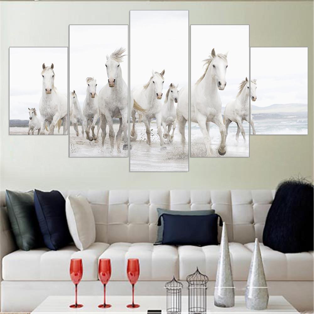 The Group Of White Horses – Animal Canvas Wall Art