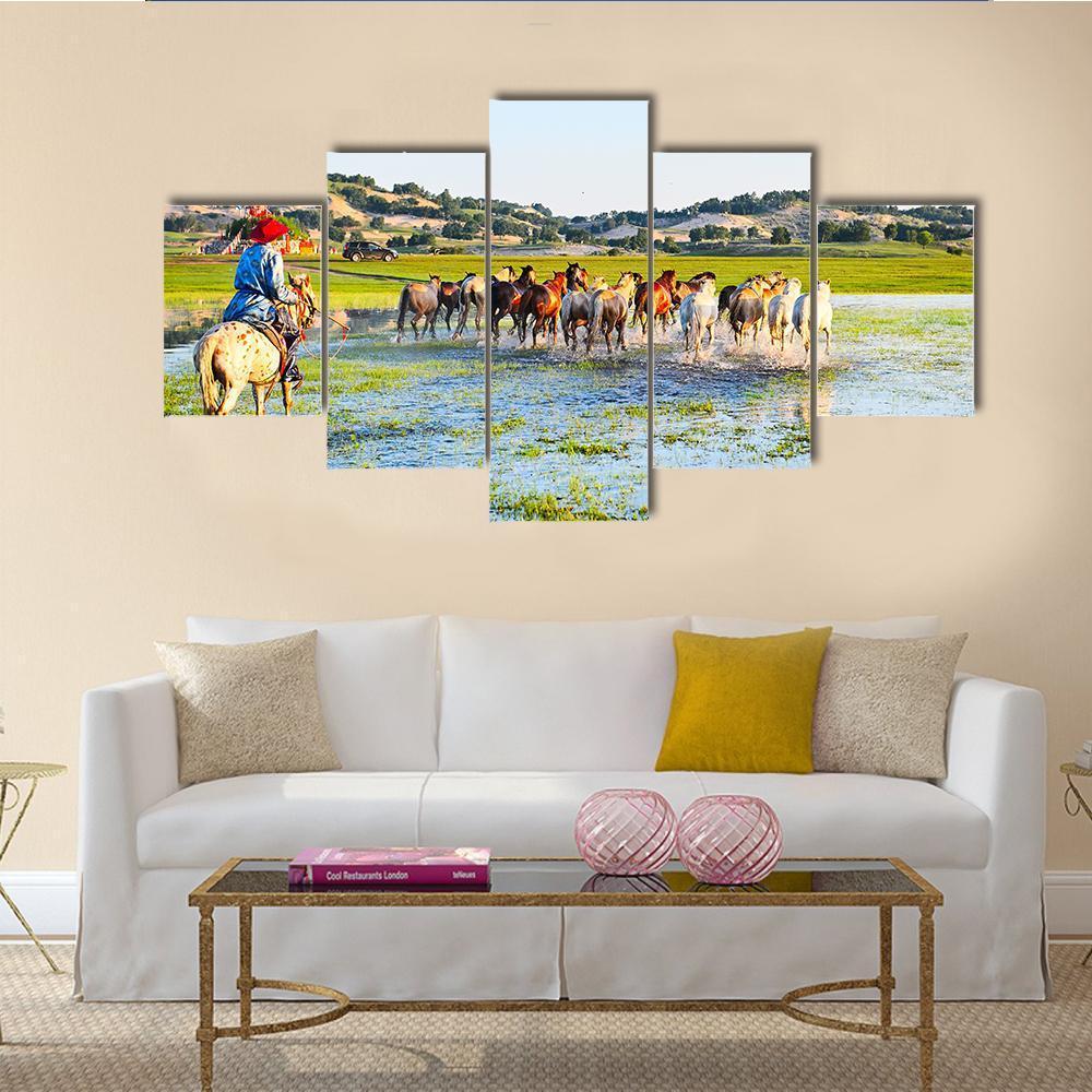 The Horses On The Prairie – Nature Canvas Wall Art