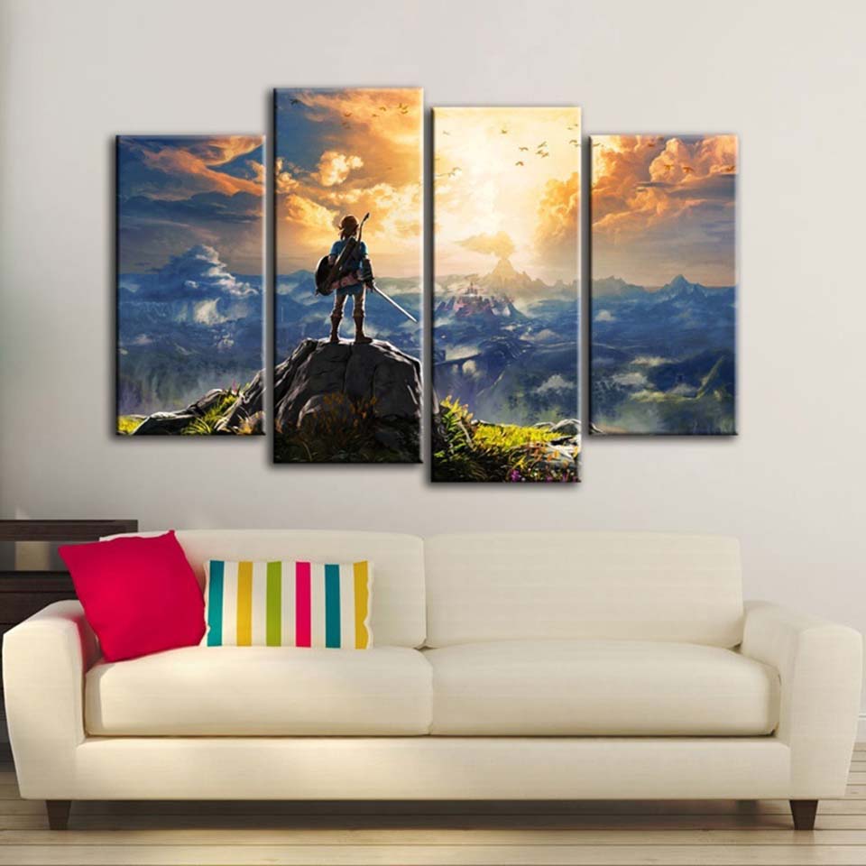 The Legend Of Zelda Sunset Shooting Abstract Gaming 4 Pieces – Canvas Wall Art