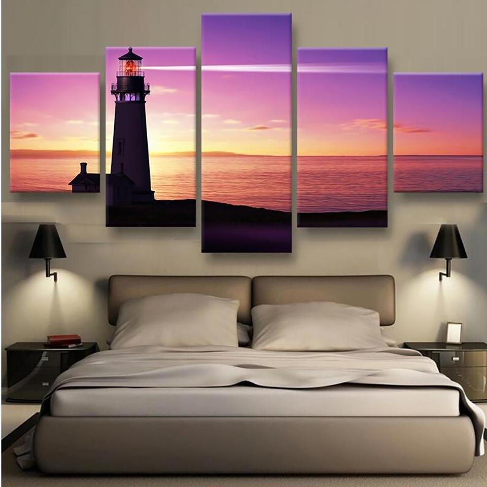 The Lighthouse Rosy Clound – Nature Canvas Wall Art