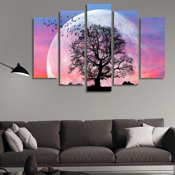 The Moon And The Trees – Space Canvas Wall Art