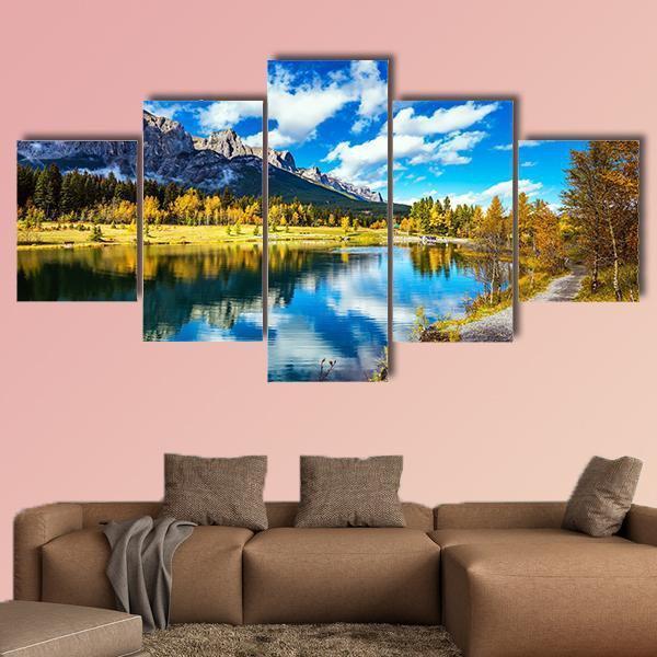 The Path And Yellowing Aspens Surround The Lake – Nature Canvas Wall Art