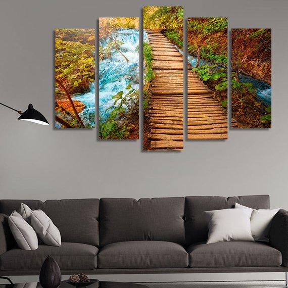 The Road Next To The Waterfall – Nature Canvas Wall Art