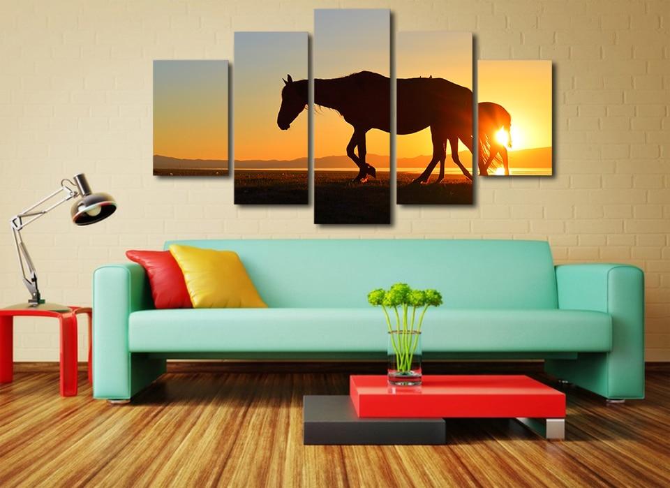 The Setting Sun Animals Horse – Animal Canvas Wall Art