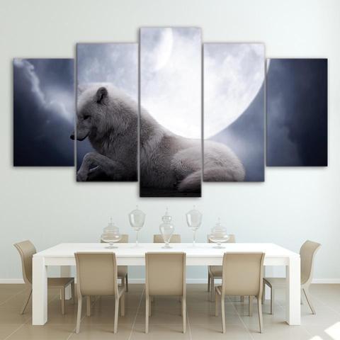 The White Wolf Under The Moon – Animal Canvas Wall Art