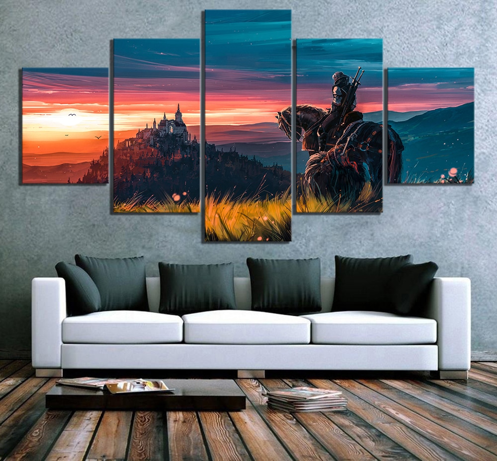 The Witcher 3 Wild Hunt Sunset Landscape Gaming Canvas Wall Art