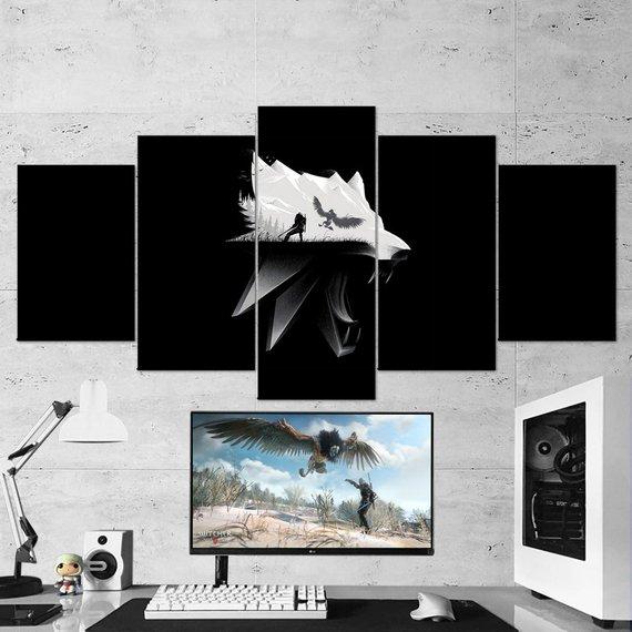 The Witcher Wild Hunt Wolf Logo 02 – Gaming Canvas Wall Art