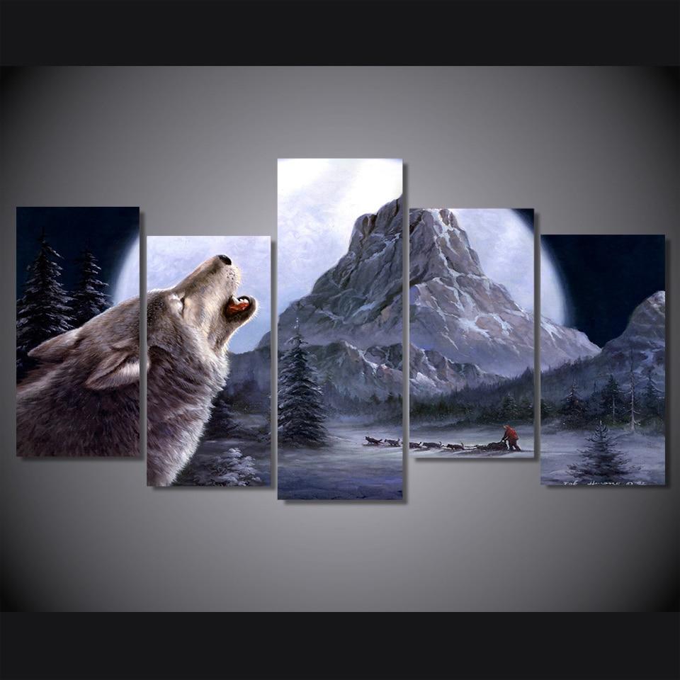 The Wolf Howl Moon Mountain – Animal Canvas Wall Art