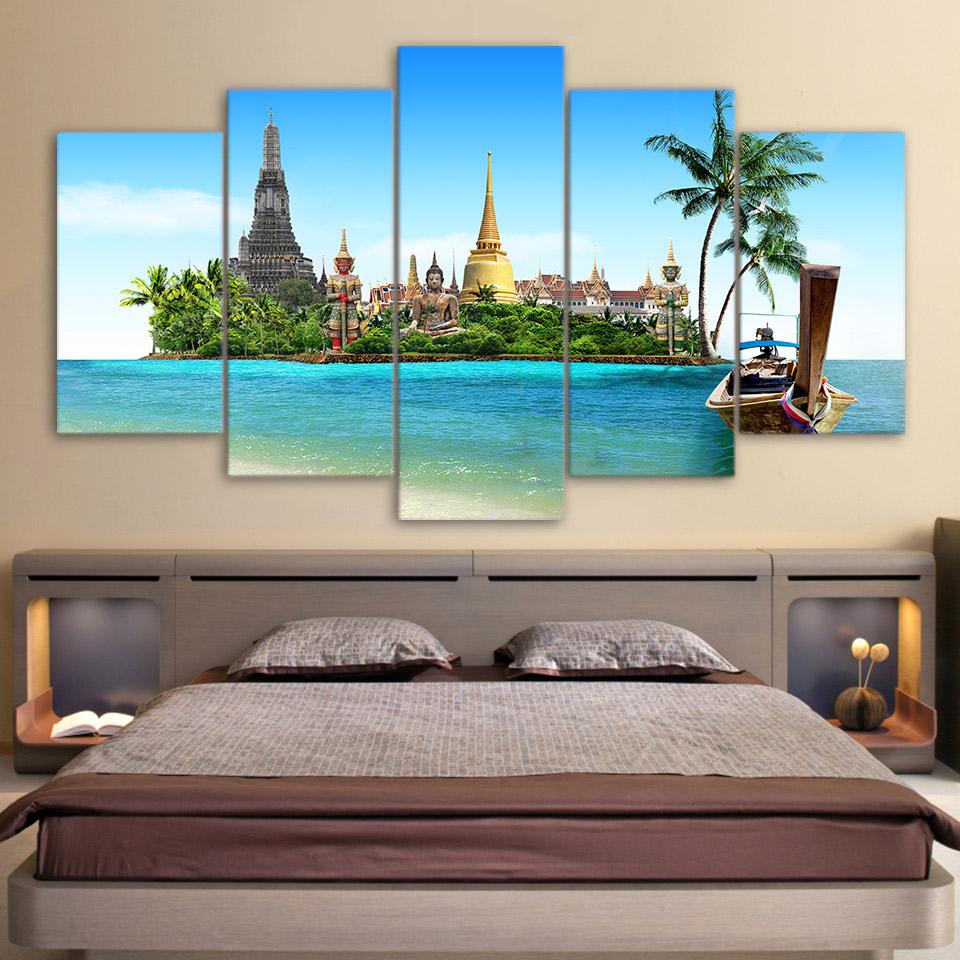 Thiland Pattay Buddha Temple In Sea – Nature Canvas Wall Art