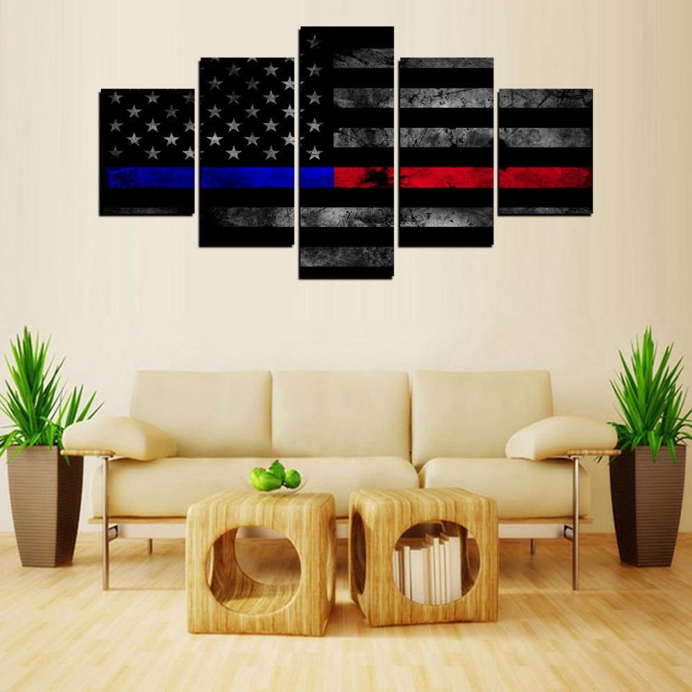 Thin Blue And Red Line Flag – Abstract -Cv Canvas Wall Art