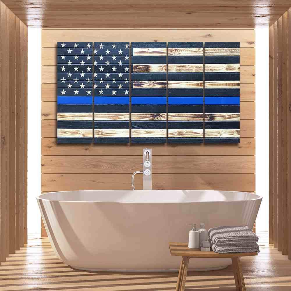 Thin Blue Line Abstract Canvas Wall Art