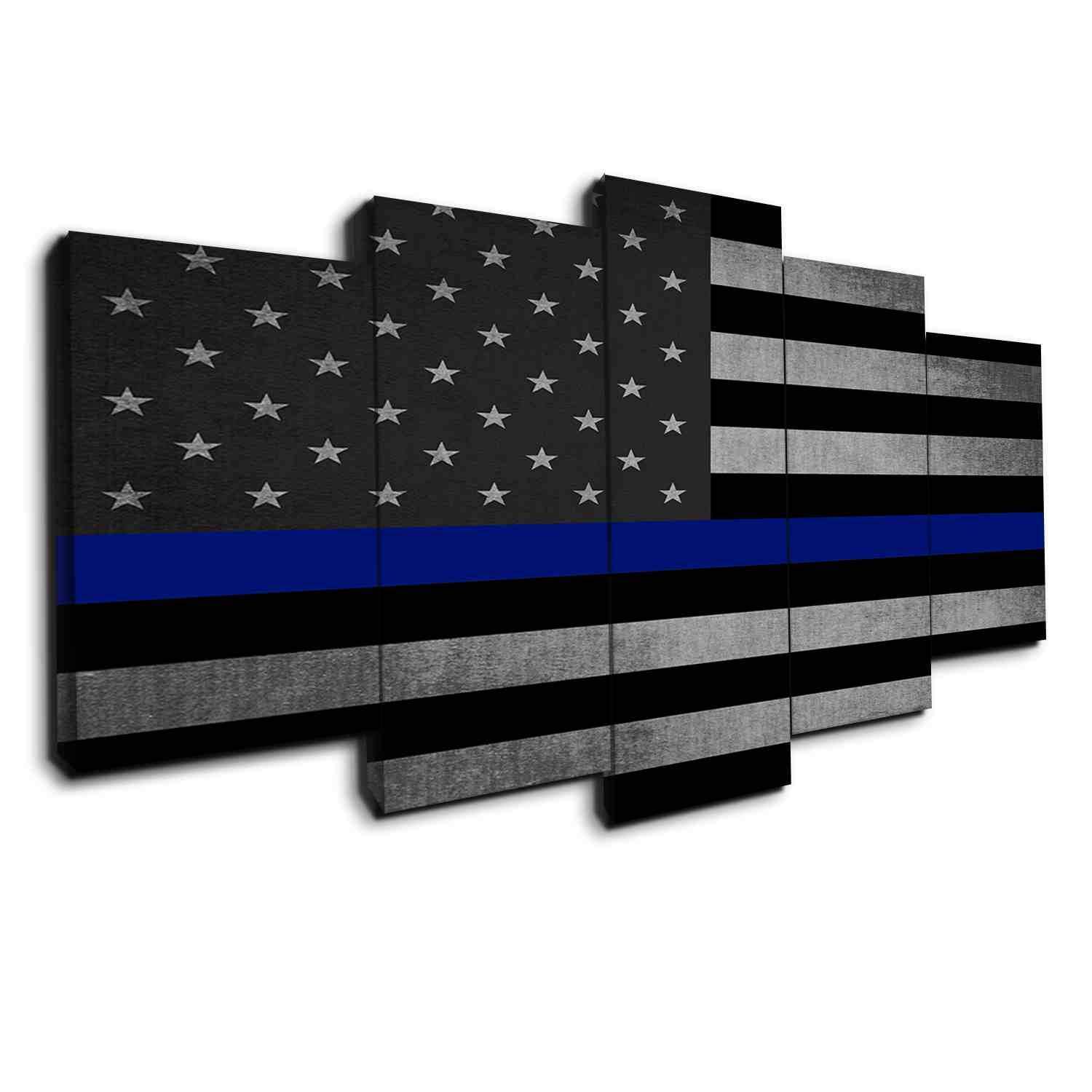 Thin Blue Line On Grunge Black – Abstract Canvas Wall Art