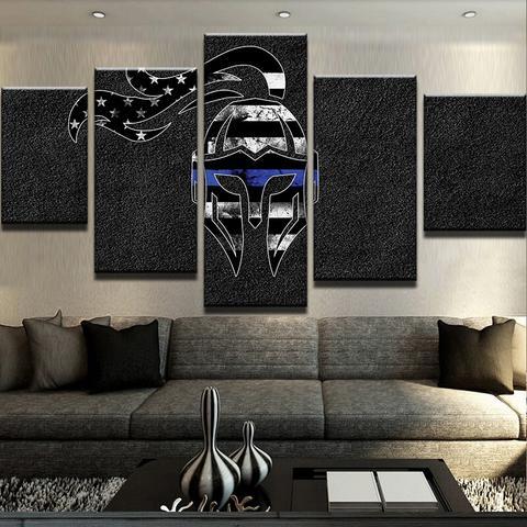 Thin Blue Line Spartan Abstract Canvas Wall Art