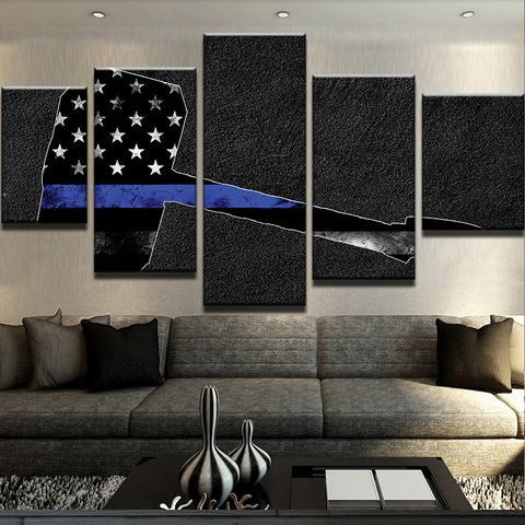 Thin Blue Line Thor Hammer – Abstract Canvas Wall Art