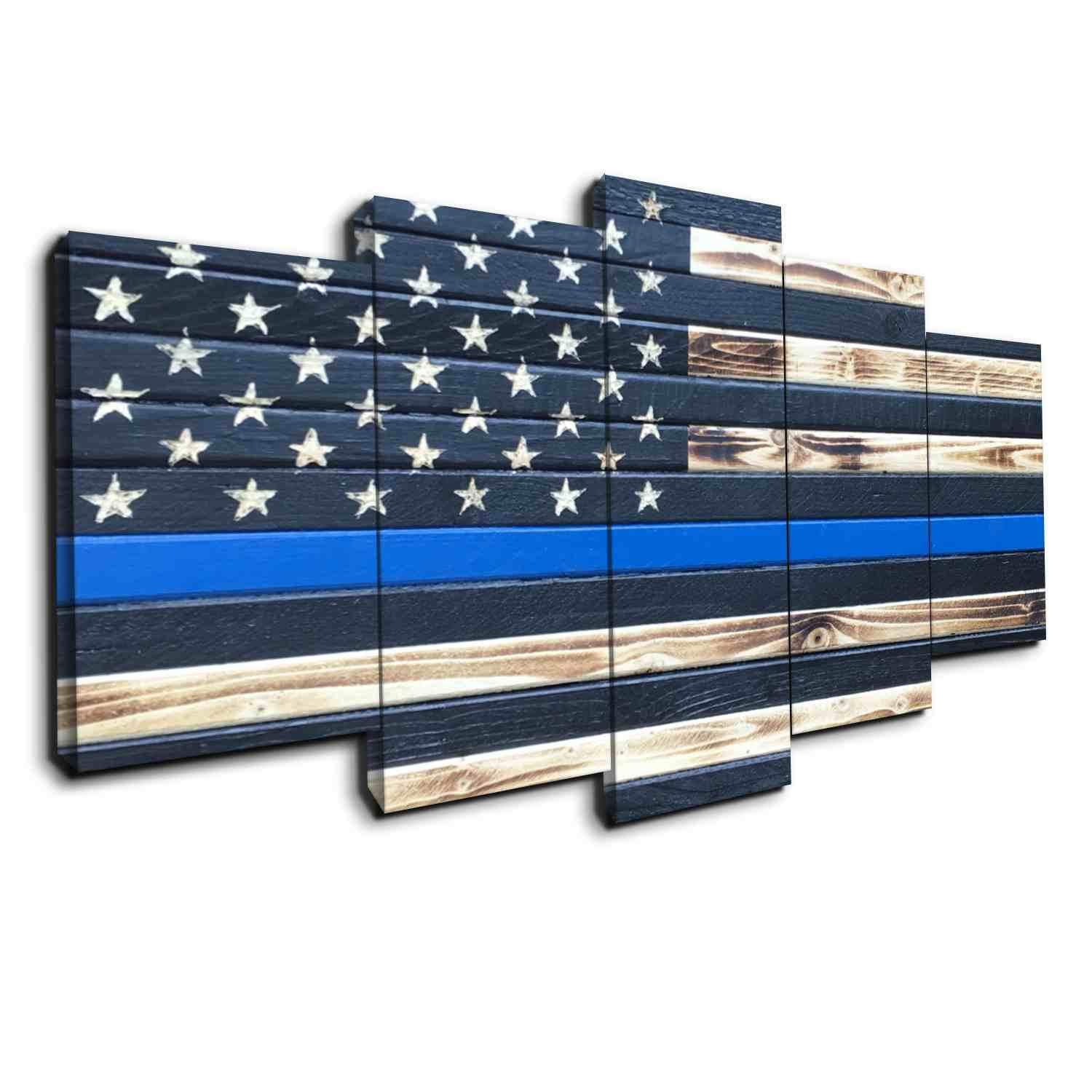 Thin Blue Line Wood-Like – Abstract Canvas Wall Art