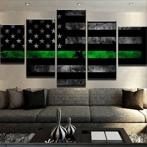 Thin Green Line Flag – Abstract Canvas Wall Art