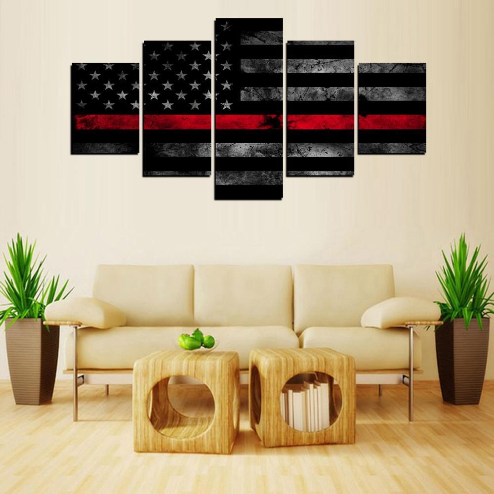 Thin Red Line Flag – Abstract Canvas Wall Art