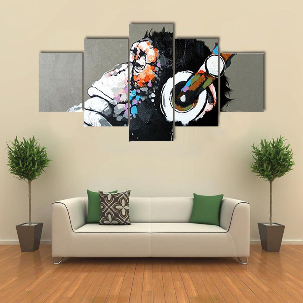 Thinking Gorilla Monkey Music – Animal Canvas Wall Art