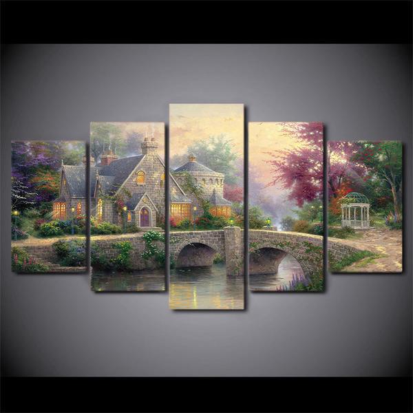 Thomas Kinkade Fairy Fantasy Castle Landscape – Nature Canvas Wall Art