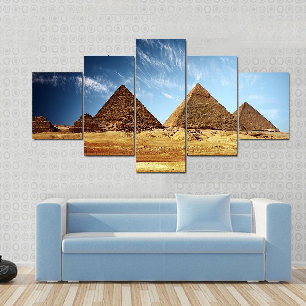 Three Egyptian Pyramids Under Blue Sky – Nature Canvas Wall Art