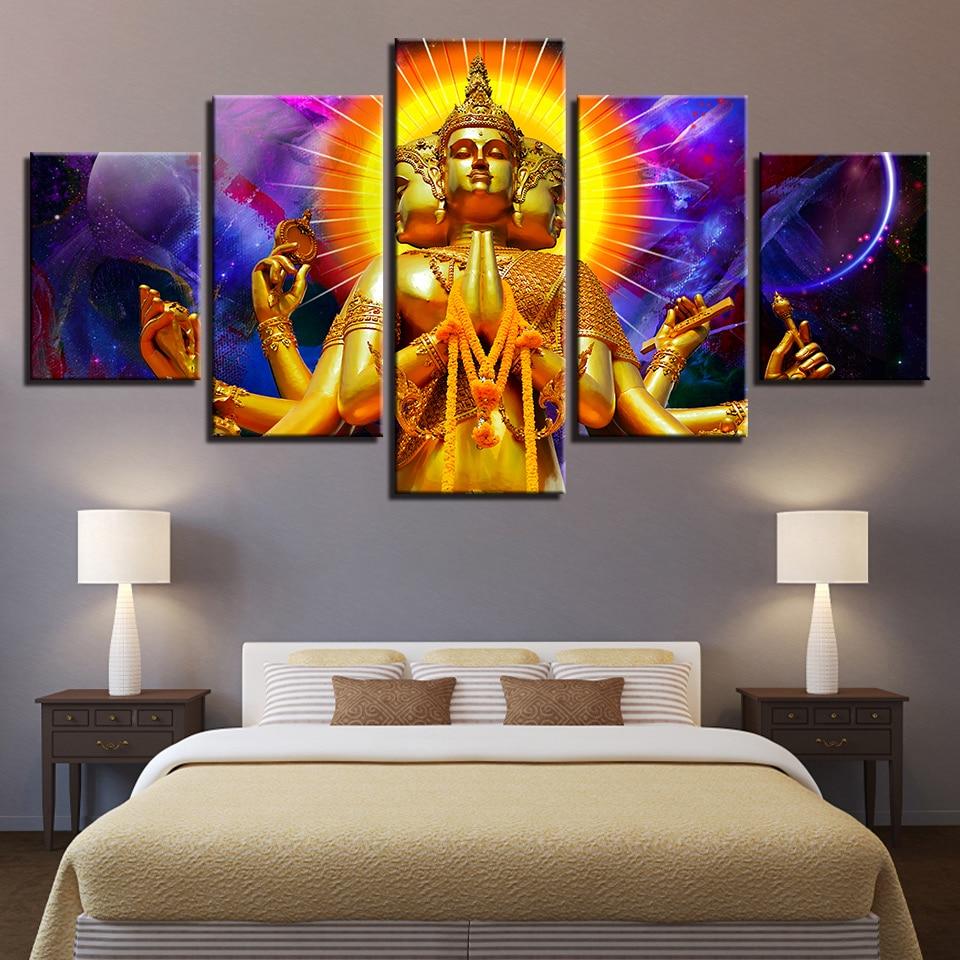Three Heads And Six Arms Buddha – Religion Canvas Wall Art