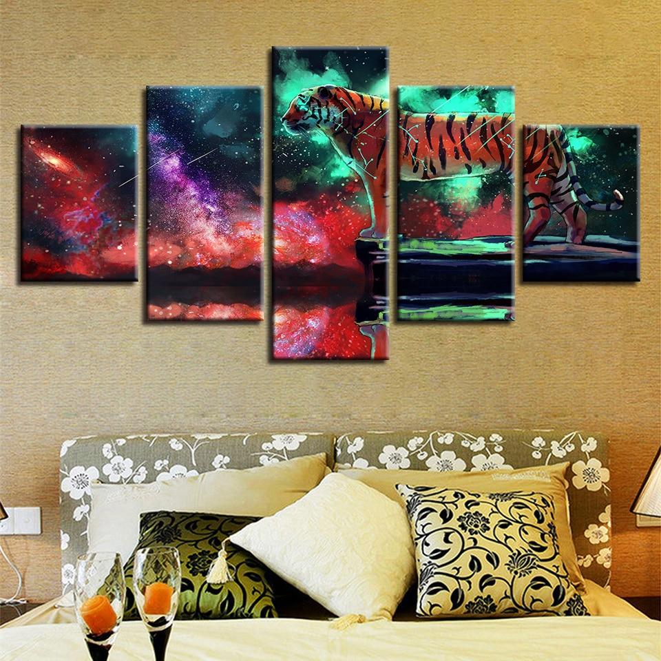 Tiger Abstract Aurora Forest Night View – Abstract Canvas Wall Art