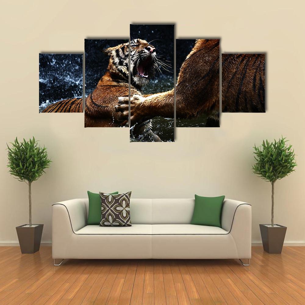 Tiger Attack To Other Tiger – Animal Canvas Wall Art