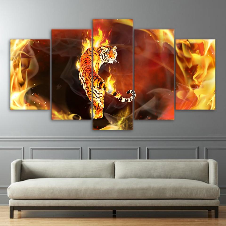 Tiger In Flame – Animal Canvas Wall Art