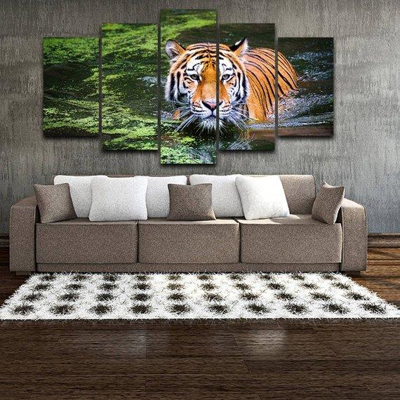 Tiger In The Water 5 – Animal Canvas Wall Art