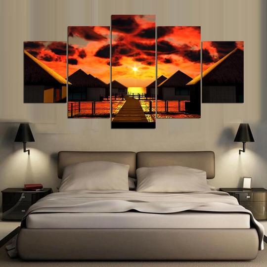 Tiki Huts Cabins Over The Water – Space Canvas Wall Art