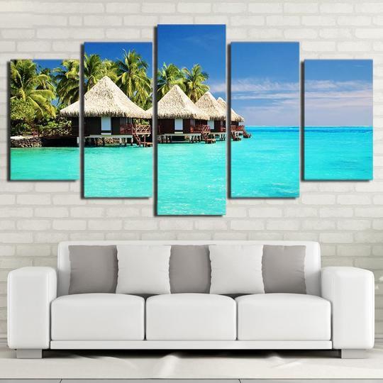 Tiki Huts On The Water Tahiti – Space Canvas Wall Art