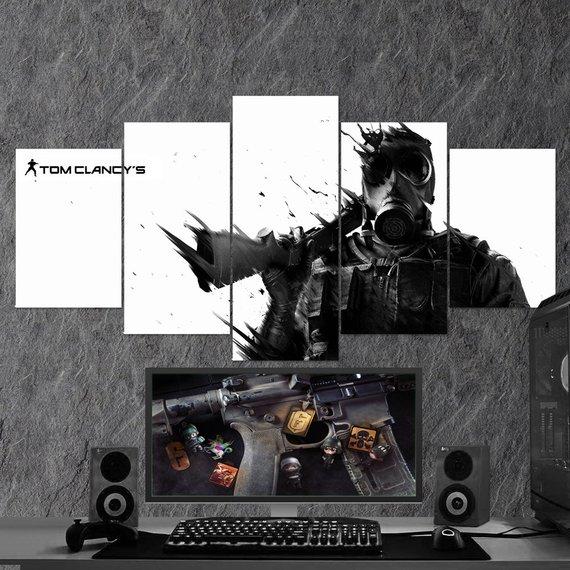 Tom Clancys Rainbow Six Siege Gas Mask Black White 11 – Gaming Canvas Wall Art