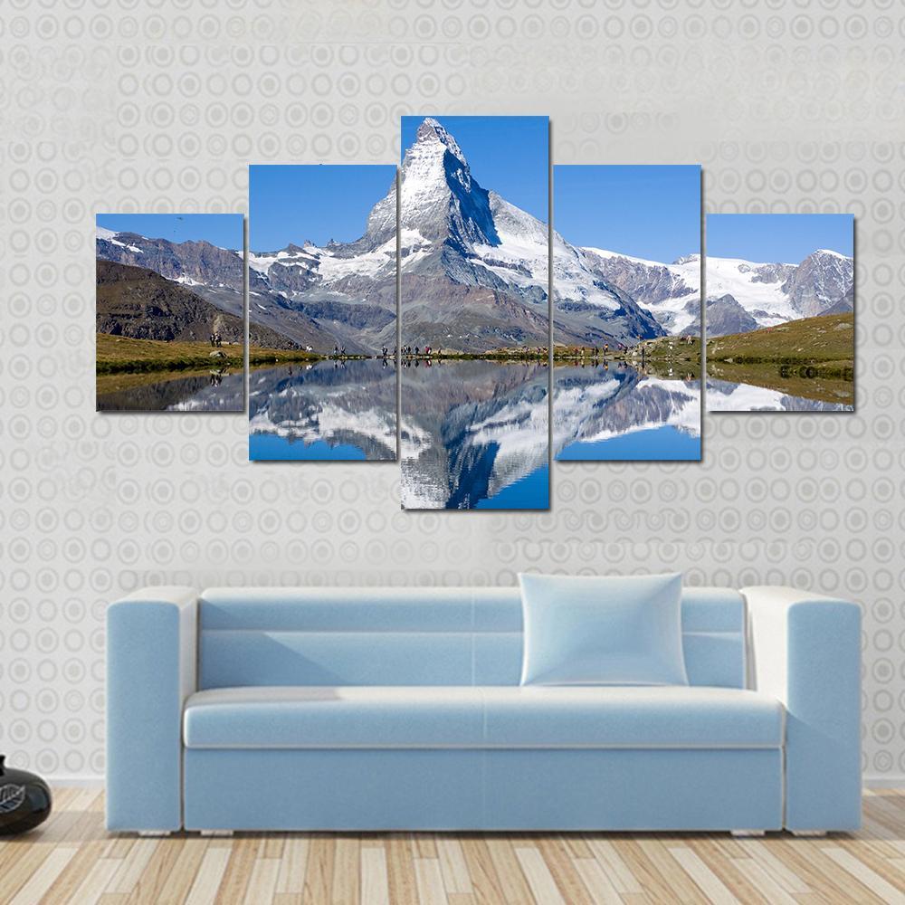 Tourists In Front Of The Matterhorn Mountain, Switzerland – Nature Canvas Wall Art
