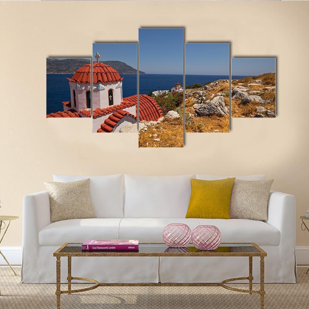 Traditional Red Roof Church On Karpathos Island – Religion Canvas Wall Art
