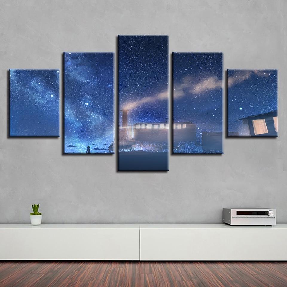 Train And Beautiful Starry Sky Night – Nature Canvas Wall Art