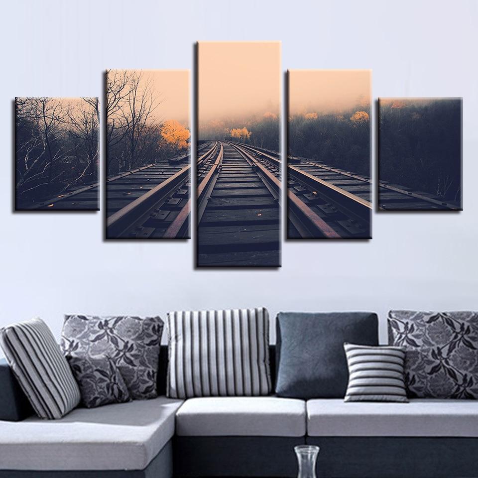 Train Tracks And Tree – Nature Canvas Wall Art